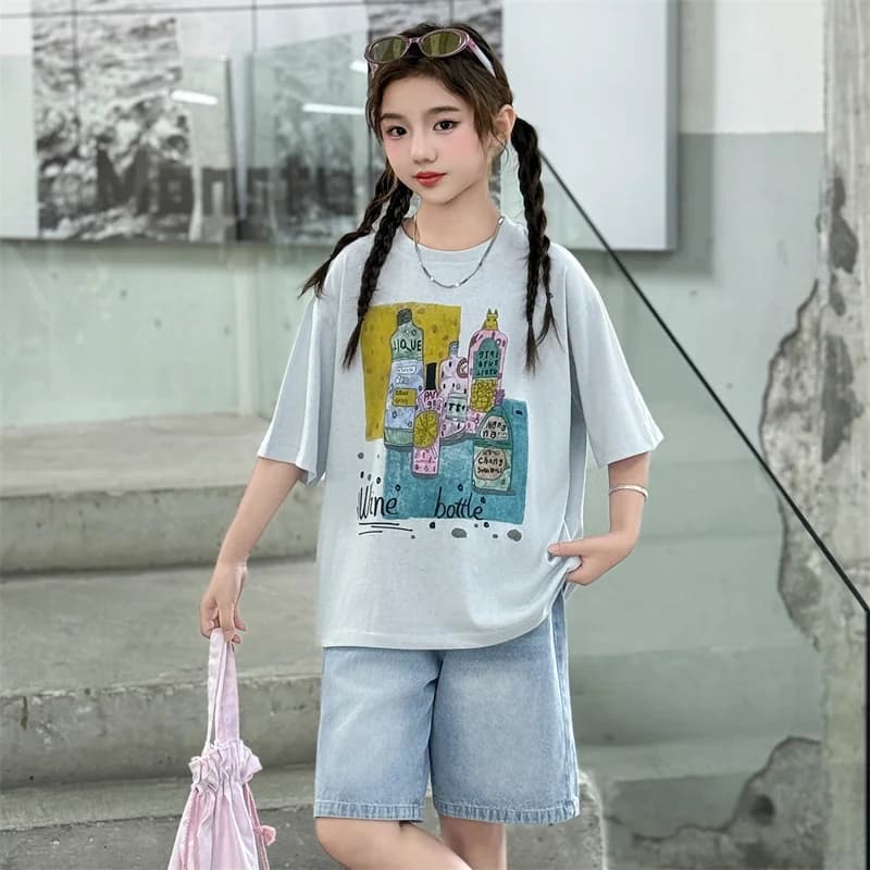 Girls Summer Print T-Shirt And Shorts Set