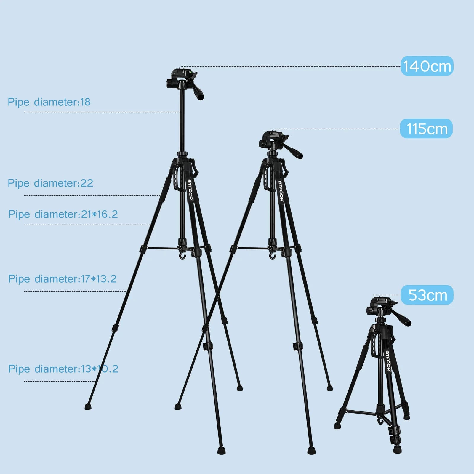 Aluminum Phone Camera Tripod Stand 55 Inch