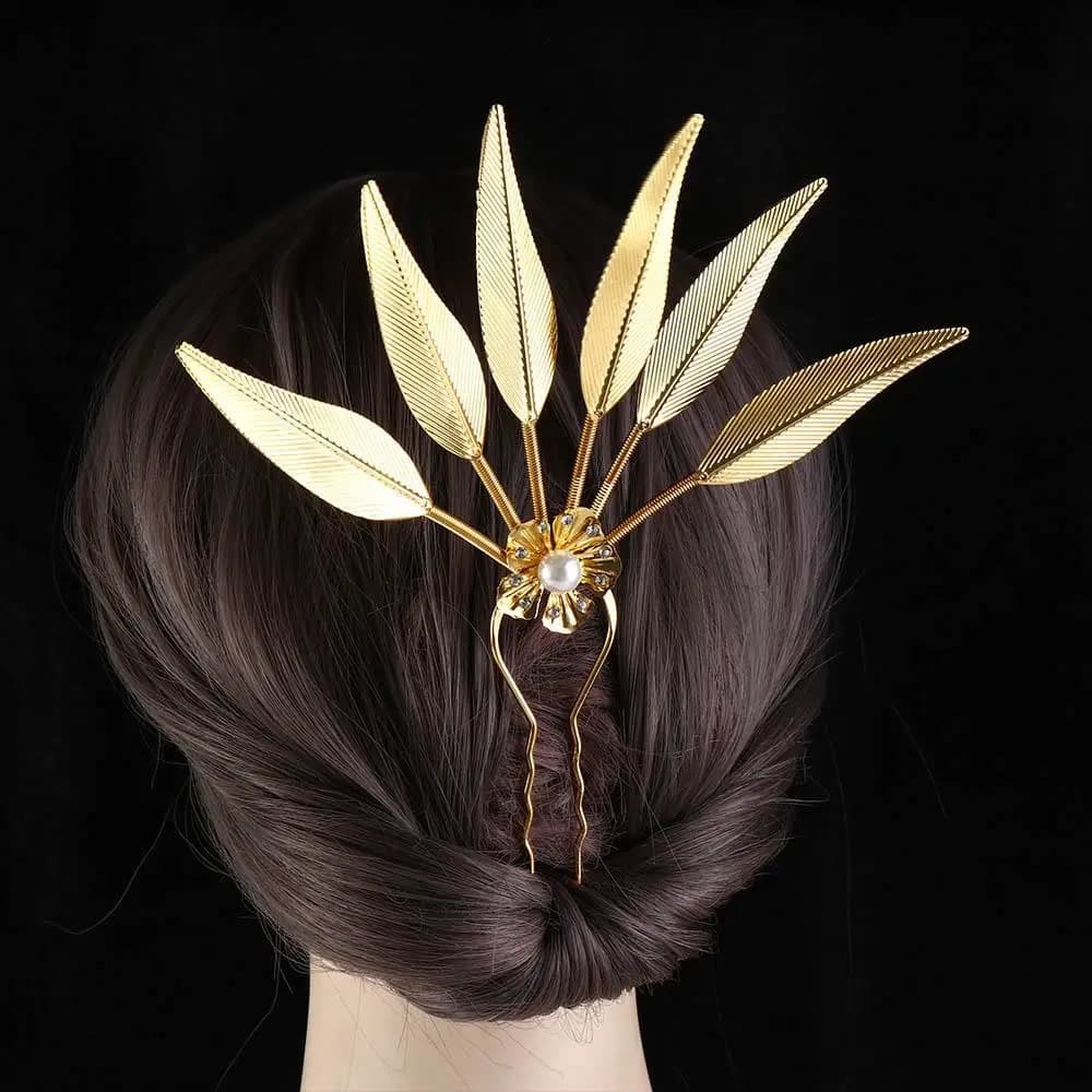 Hair Accessories Leaf Flower Girl Hair Accessories Metal Hair Sticks Thai Headdress Ancient Style Headwear U Shape Hairpin