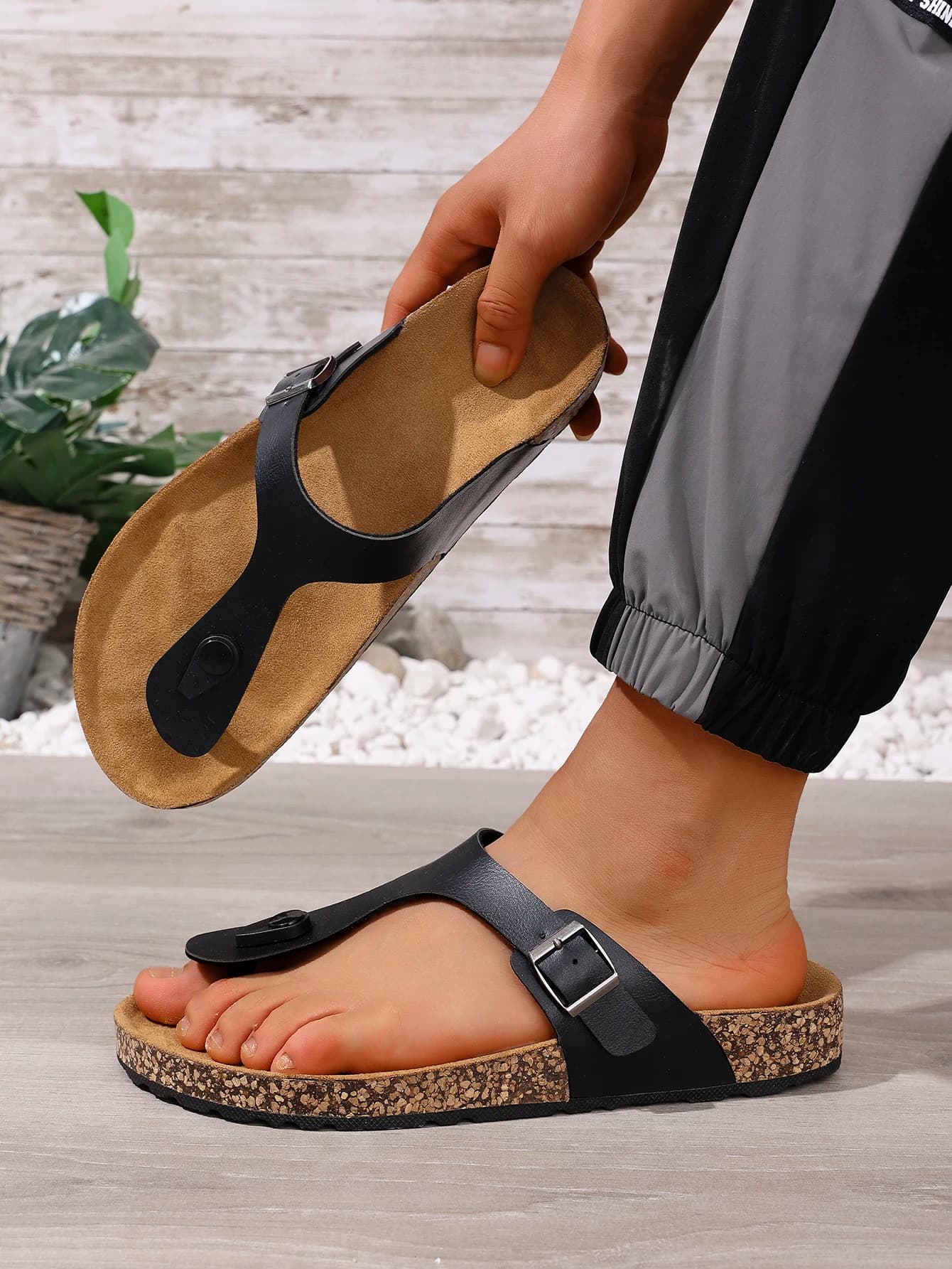 Men's Cork-Pattern Slip-On Flip-Flops
