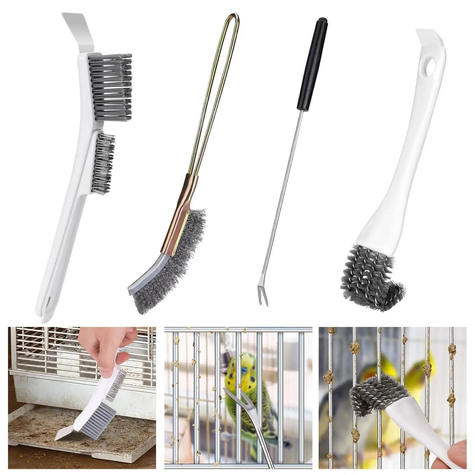 Bird Cage Cleaner Brush 4-Pack Long Handle