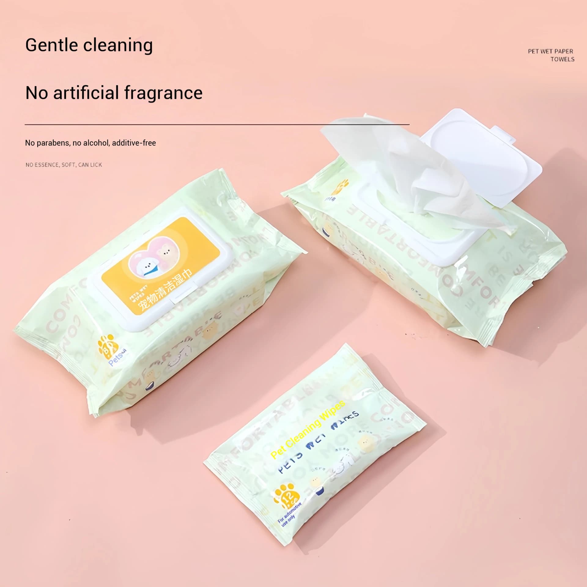 3 Packs, 80 Pet Wipes Per Pack, Pet Wipes for Cats and Dogs, Specially Designed for Wiping Tear Stains and Cleaning Body Parts, No-Rinse, Deodorizing, Cleaning Wet Wipes