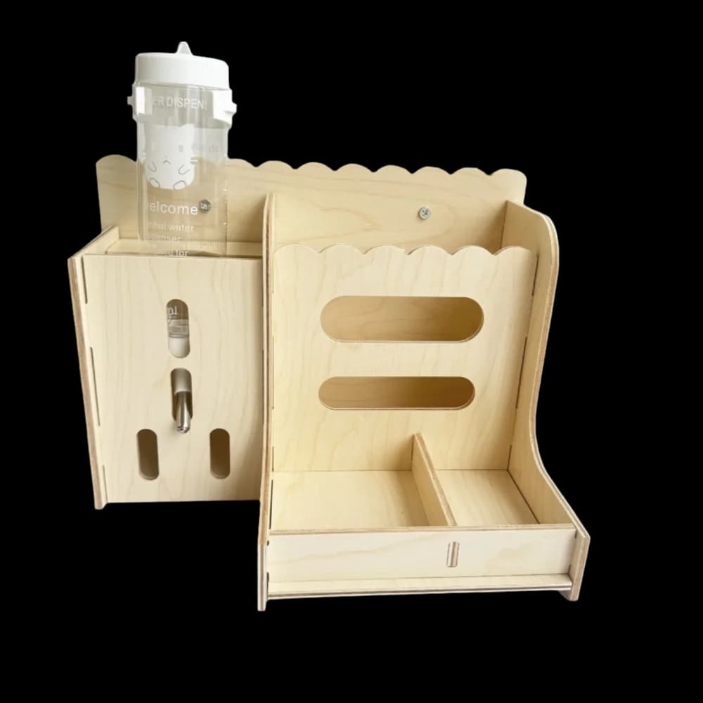 Wooden Rabbit Hay Feeder with Water Bottle