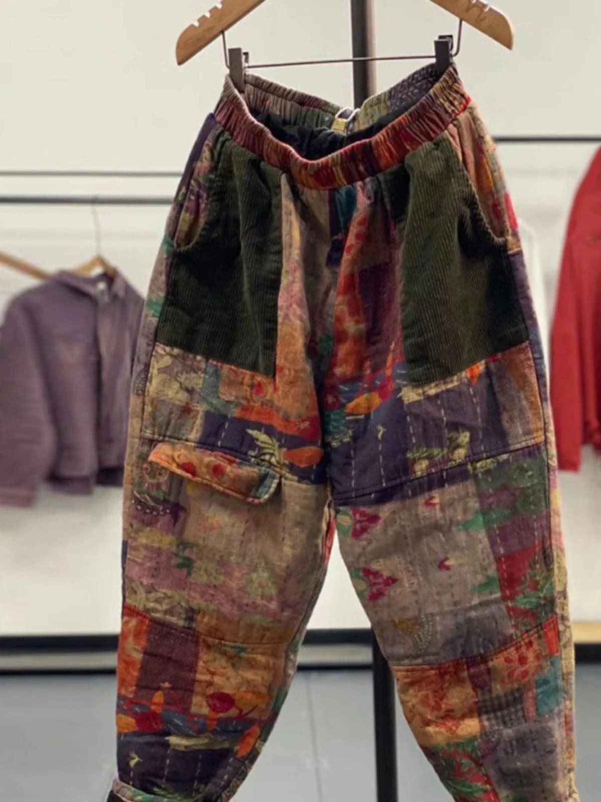 Ethnic Patchwork Cotton Padded Harem Pants