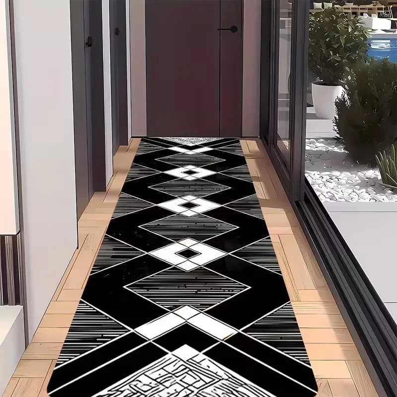 Modern Geometric Long Runner Rug Non-Slip