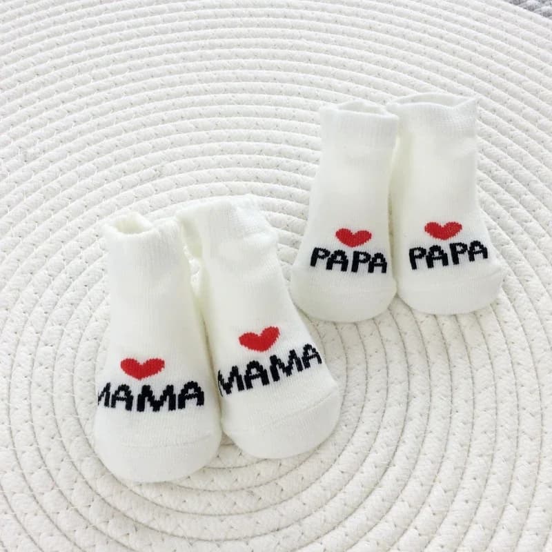 Newborn Baby Crew Socks Mama Papa 2-Pair