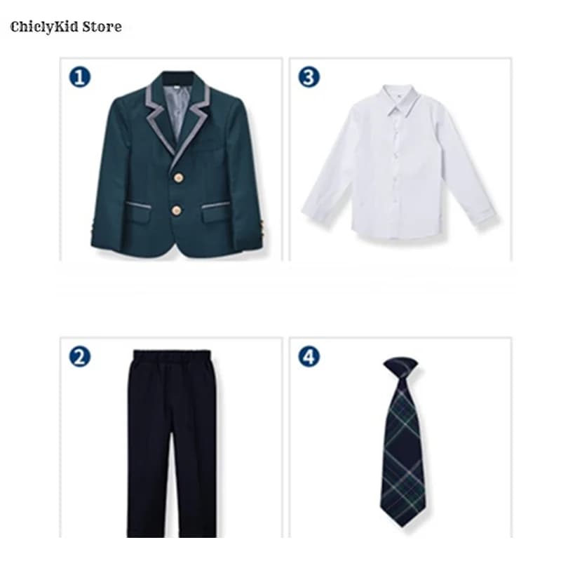 Kids Formal Uniform Blazer Pants Skirt Tie Set