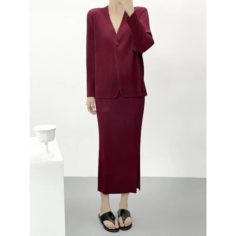 Pleated Long Sleeve Blazer Cardigan