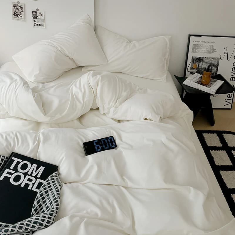 Japanese Bedding Set Solid Polyester AB Side Duvet Cover+Sheet +Pillowcase All Season Home Bed Linens Drop Shipping Full King