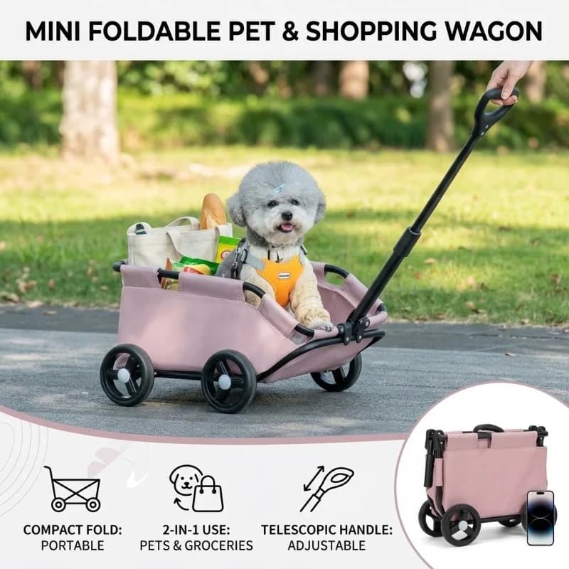 Foldable Pet Travel Wagon with Rolling Cart