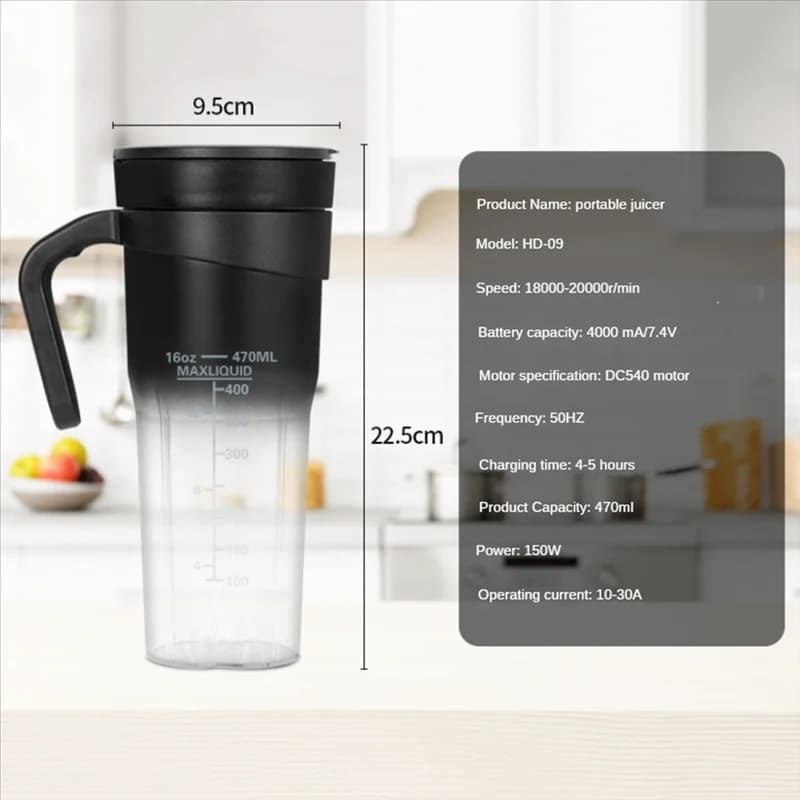 SOFT-Portable Personal Blender For Shakes And Smoothies Blender With 6 Blades USB Rechargeable Handle And Straw Lid Blender