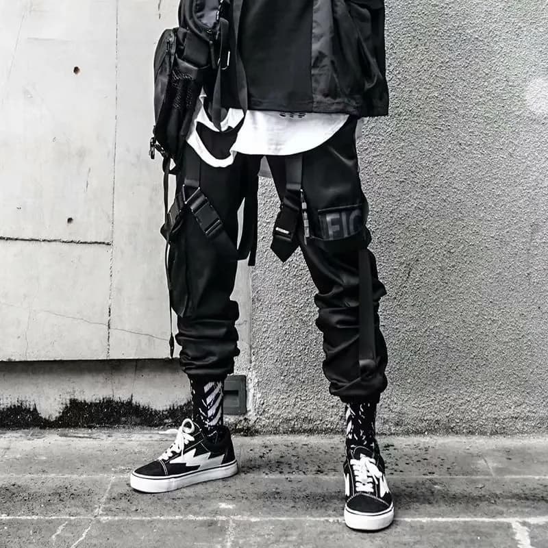 Men's Cargo Jogger Pants with Ribbons