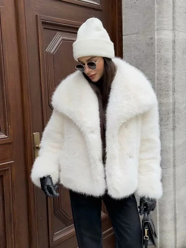 Women's Cropped Faux Fur Cardigan Coat