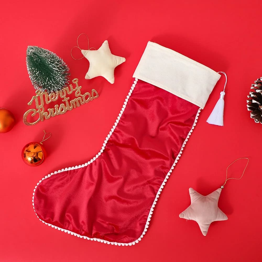 Velvet Christmas Stockings with Pom Trim