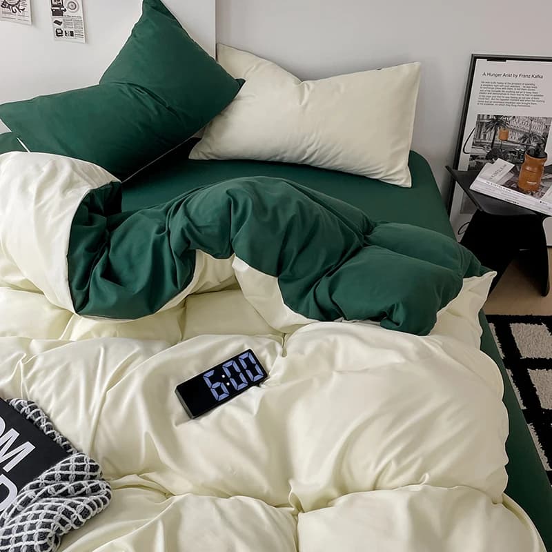 Japanese Bedding Set Solid Polyester AB Side Duvet Cover+Sheet +Pillowcase All Season Home Bed Linens Drop Shipping Full King