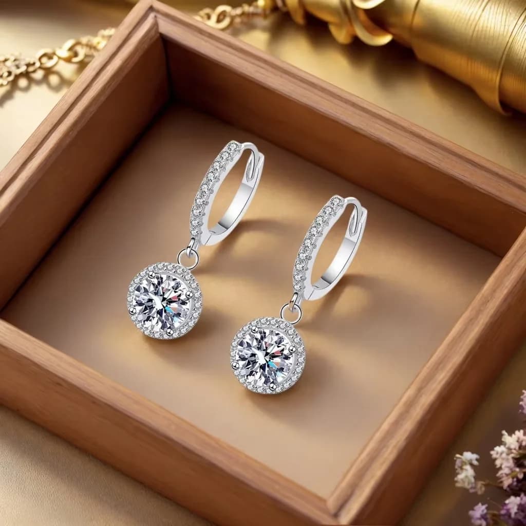 Sterling Silver Moissanite Round Earrings