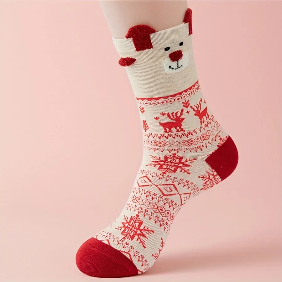 Women's Christmas Cartoon Long Socks, 3-Pair Set