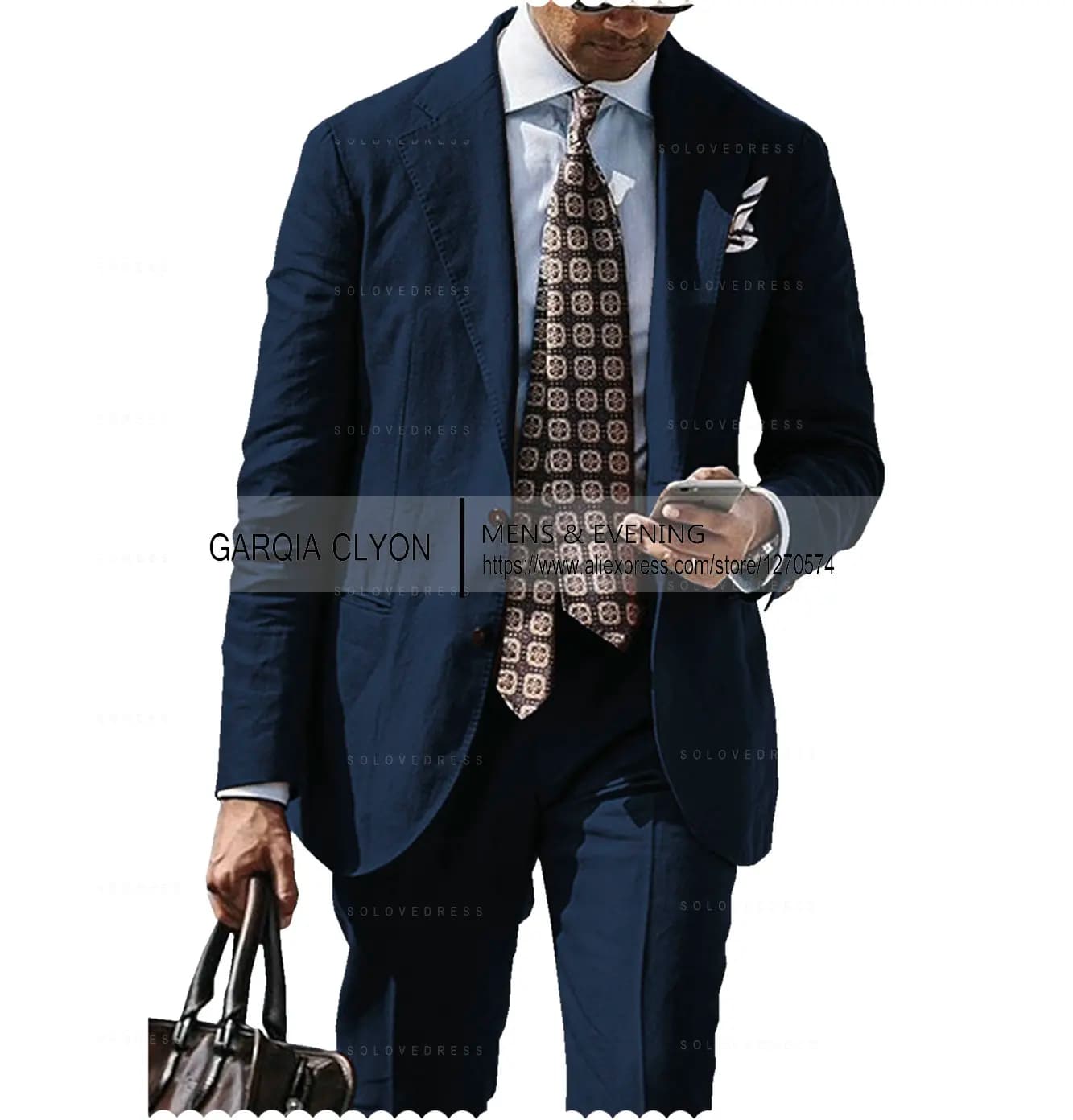 Men's Cotton Linen Casual Suit Jacket and Pants Set