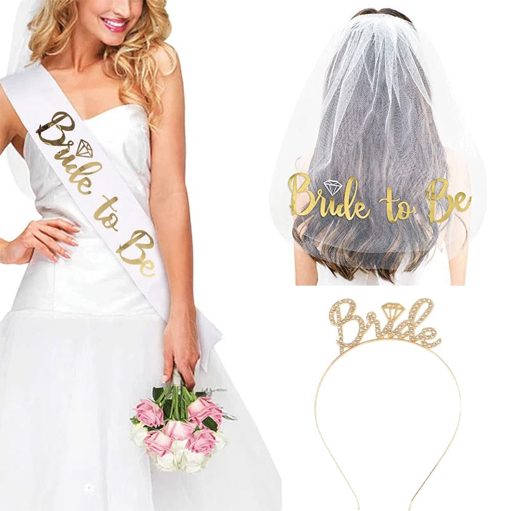 Rose Gold Bridal Veil Headband and Strap Set