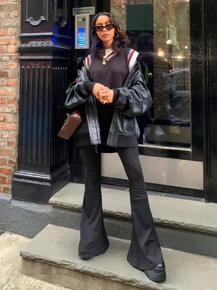 Black High-Waisted Flare Pants for Women
