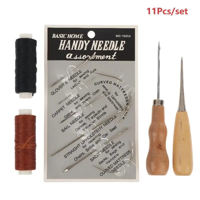 Leather Sewing Supplies Kit with Wooden Handle Awl