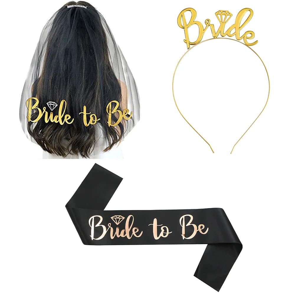Rose Gold Bridal Veil Headband and Strap Set