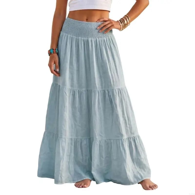 Women's Full Length Maxi Skirt with Shirred Waist