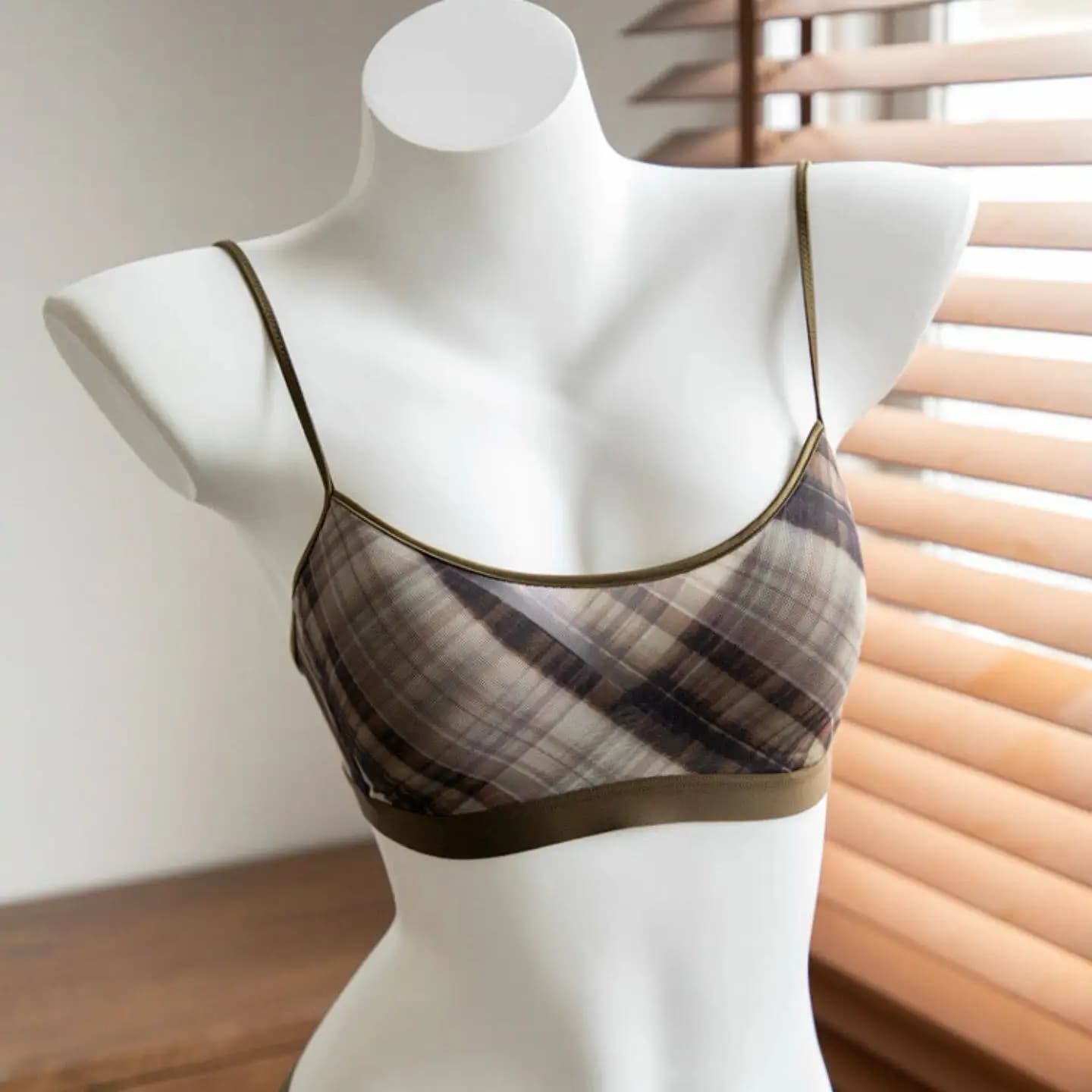 Women's Retro Plaid Push-Up Bra Set
