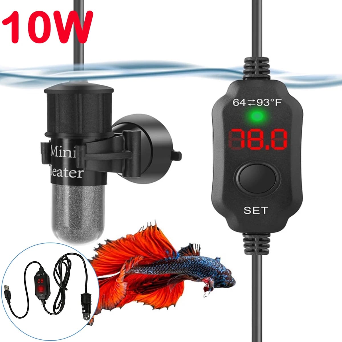 Mini USB Aquarium Heater with Digital Thermostat