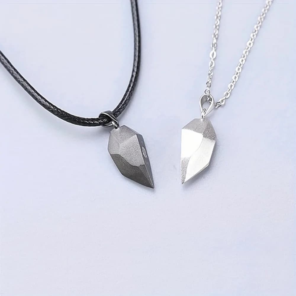 Valentine's Day Gift Good Simple Quality Couple Pendant Necklace Electrocardiogram Magnetic HeartPendant Splicing Necklace