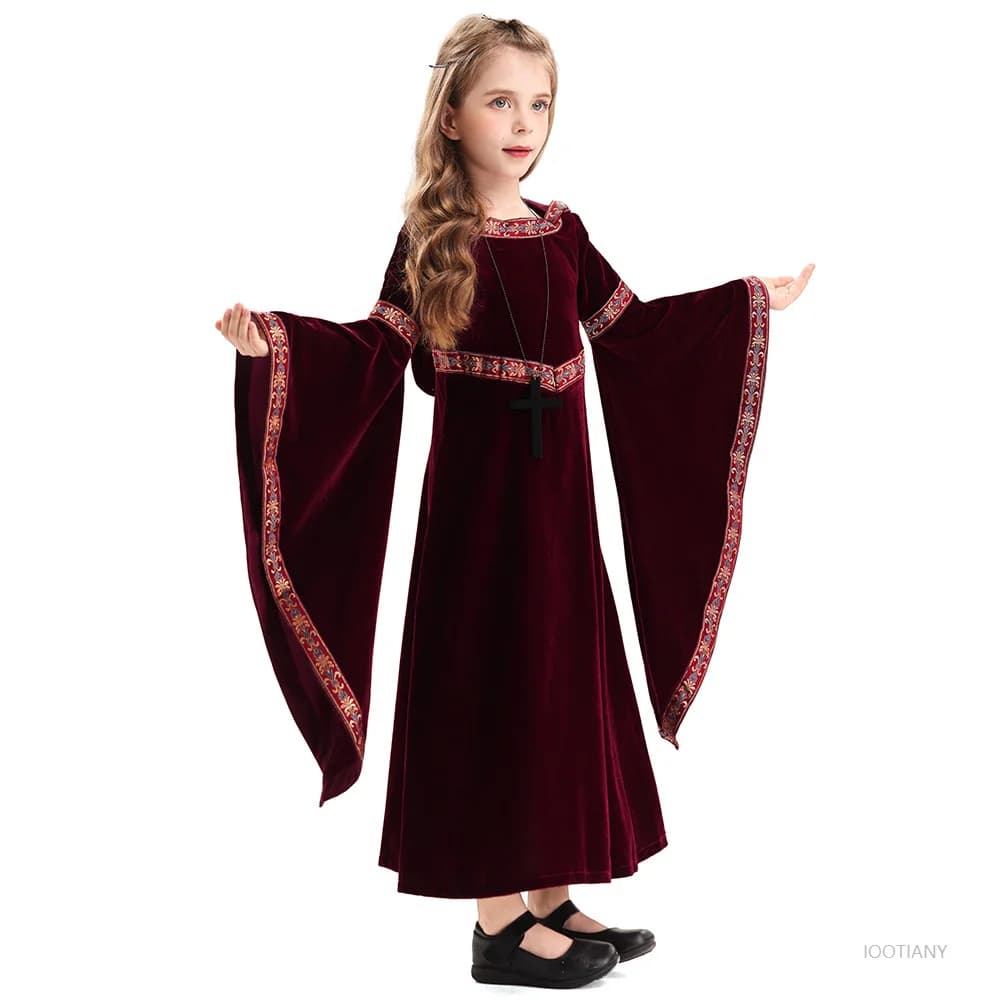 Halloween Costume Death Costume Children's Medieval Retro Gothic Vampire Hooded Witch Long Skirt Carnival Party Role Play Dress