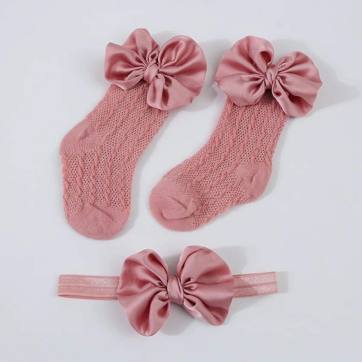 Newborn Bowknot Headband and Hollow Knit Socks Set