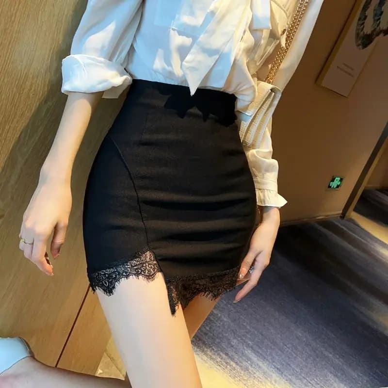 Black Patchwork A-Line Skirt