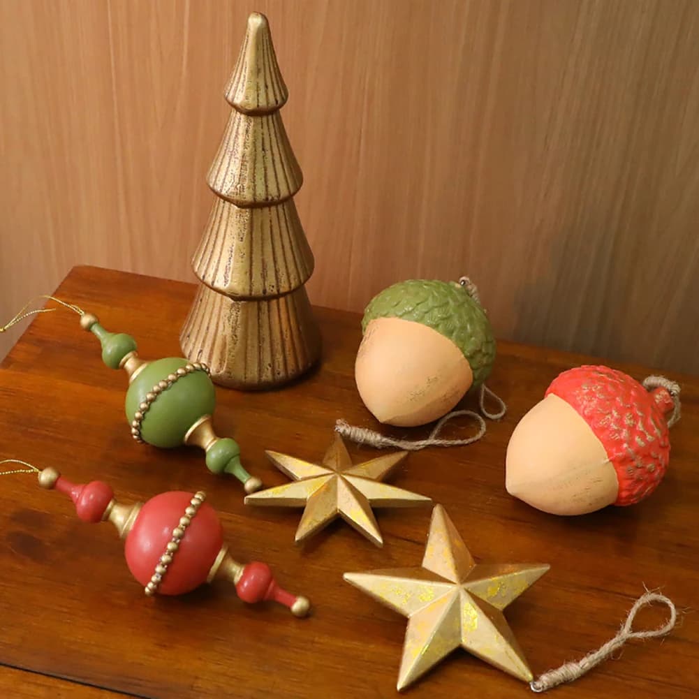 Wooden Acorn and Star Christmas Ornaments