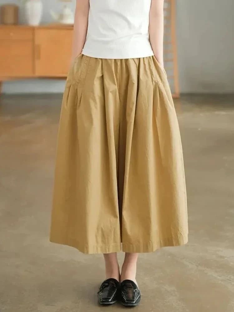 Wide Leg Cotton Elastic Waist Pants