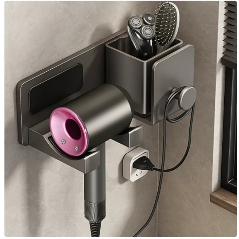 Bathroom Wall Organizer Rack, Hair Dryer Stand Equipped with Storage Box. Ideal for Placing Shaver and Toilet Supplies, Durable
