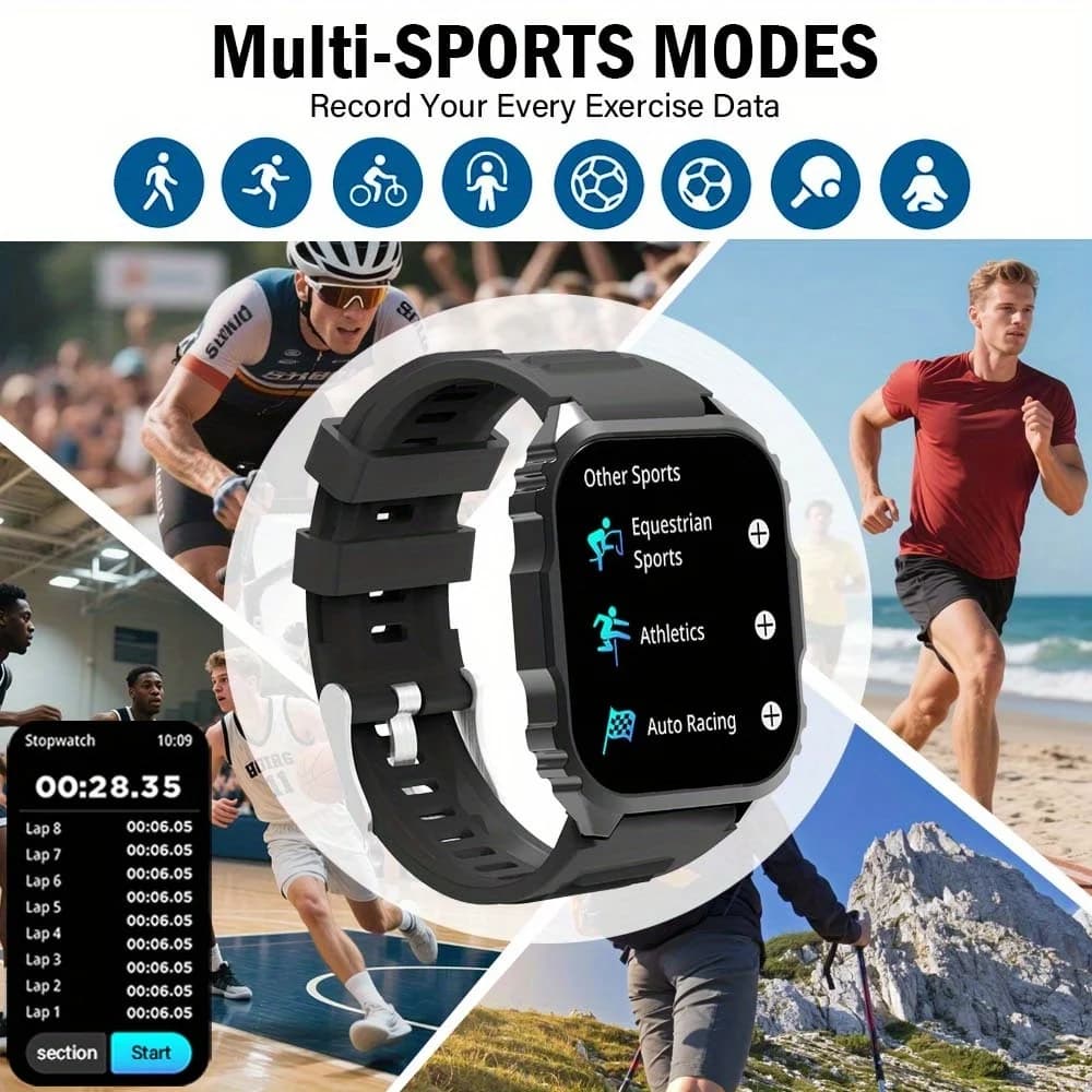 Smart Watch，1.84-Inch Large Square Screen, with Multi-Sports Mode/Call Reminder/Music/Photography And Other Super Functions