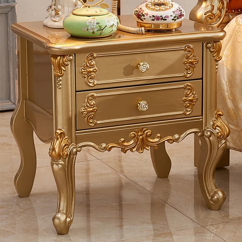 Bedside Table Nightstand Solid Wood Carving Storage Drawer French Vintage Antique European American Bedroom Home Hotel