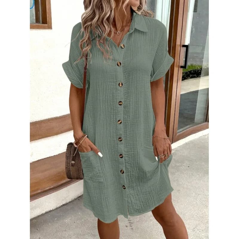 Women's V-Neck Button Summer Dress