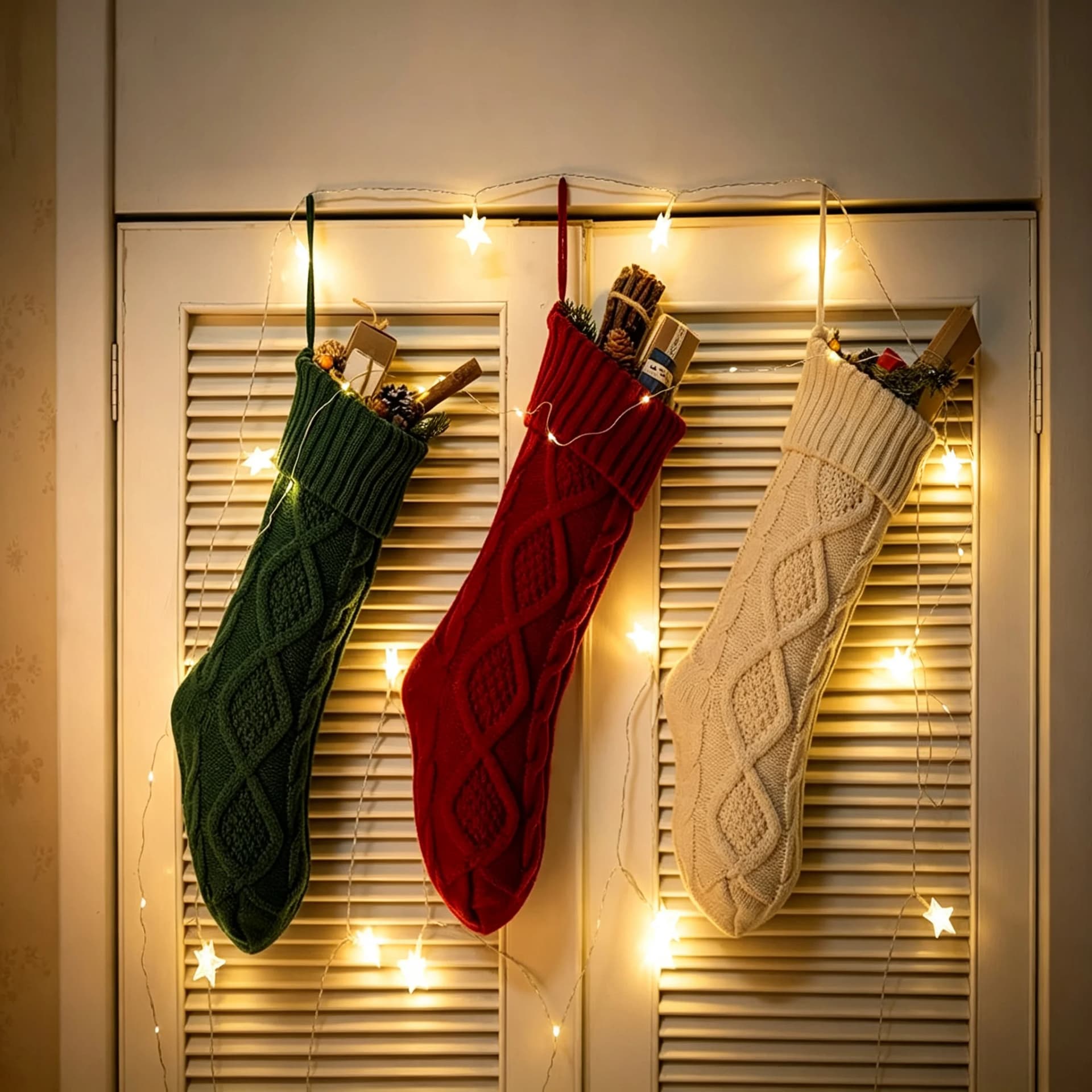 Knit Christmas Stockings with Santa Design