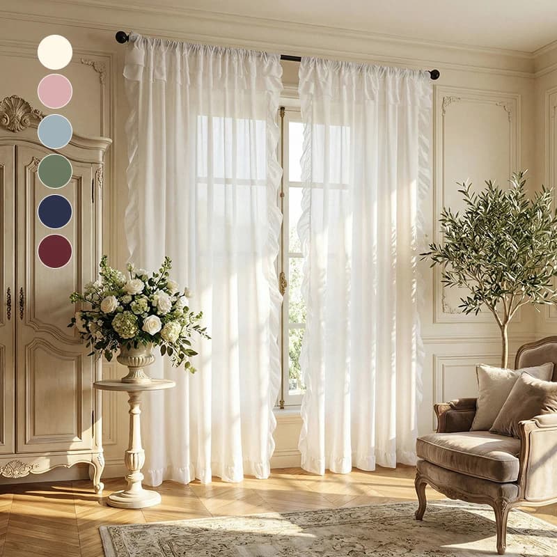 Ruffled Sheer Voile Curtains Light Filtering