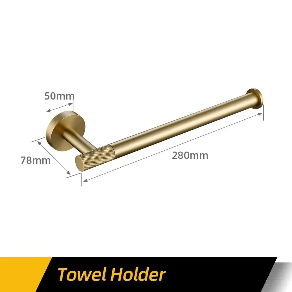 Bathroom Hardware Accessories  Brushed Gold Knurled Brass Kit Towel Bar Ring Robe Hook Paper Holder Towel Ring Toilet Brush