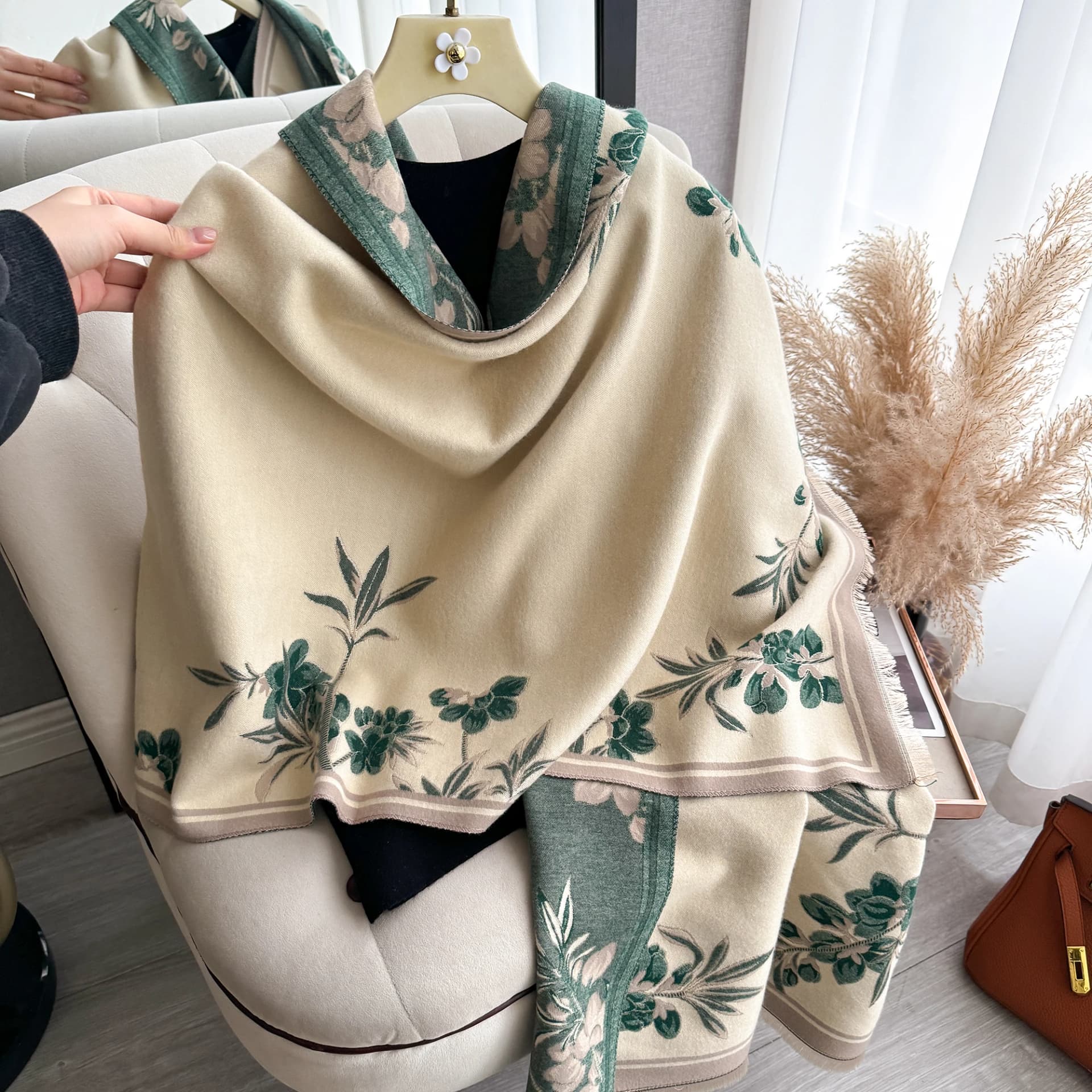 Vintage Floral Pashmina Shawl Wrap