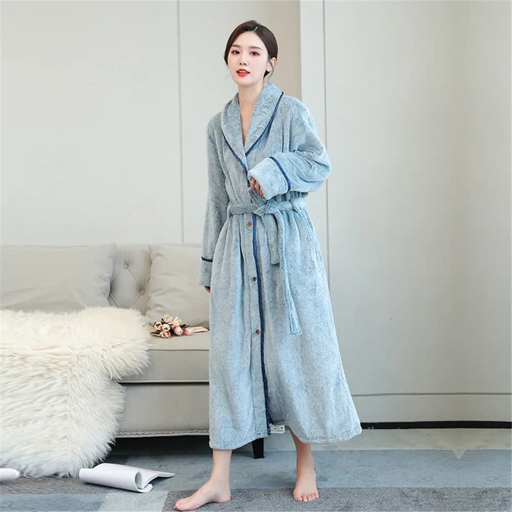 Flannel Button Nightgown Robe