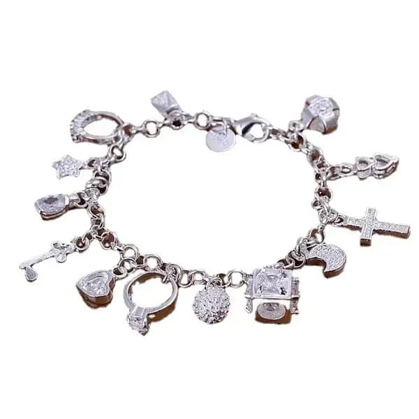 Thirteen Pendant Silver Bracelet
