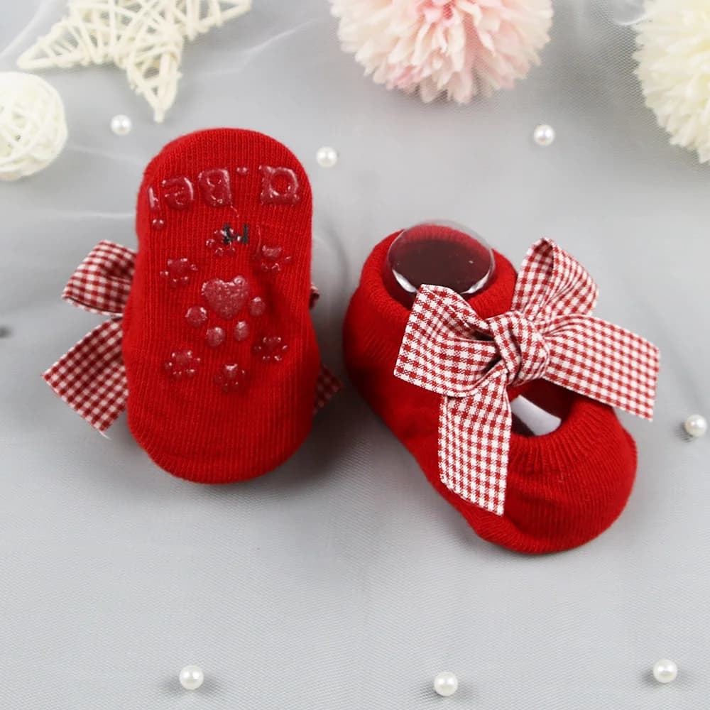 Baby Girl Bow Boat Socks Red Cotton