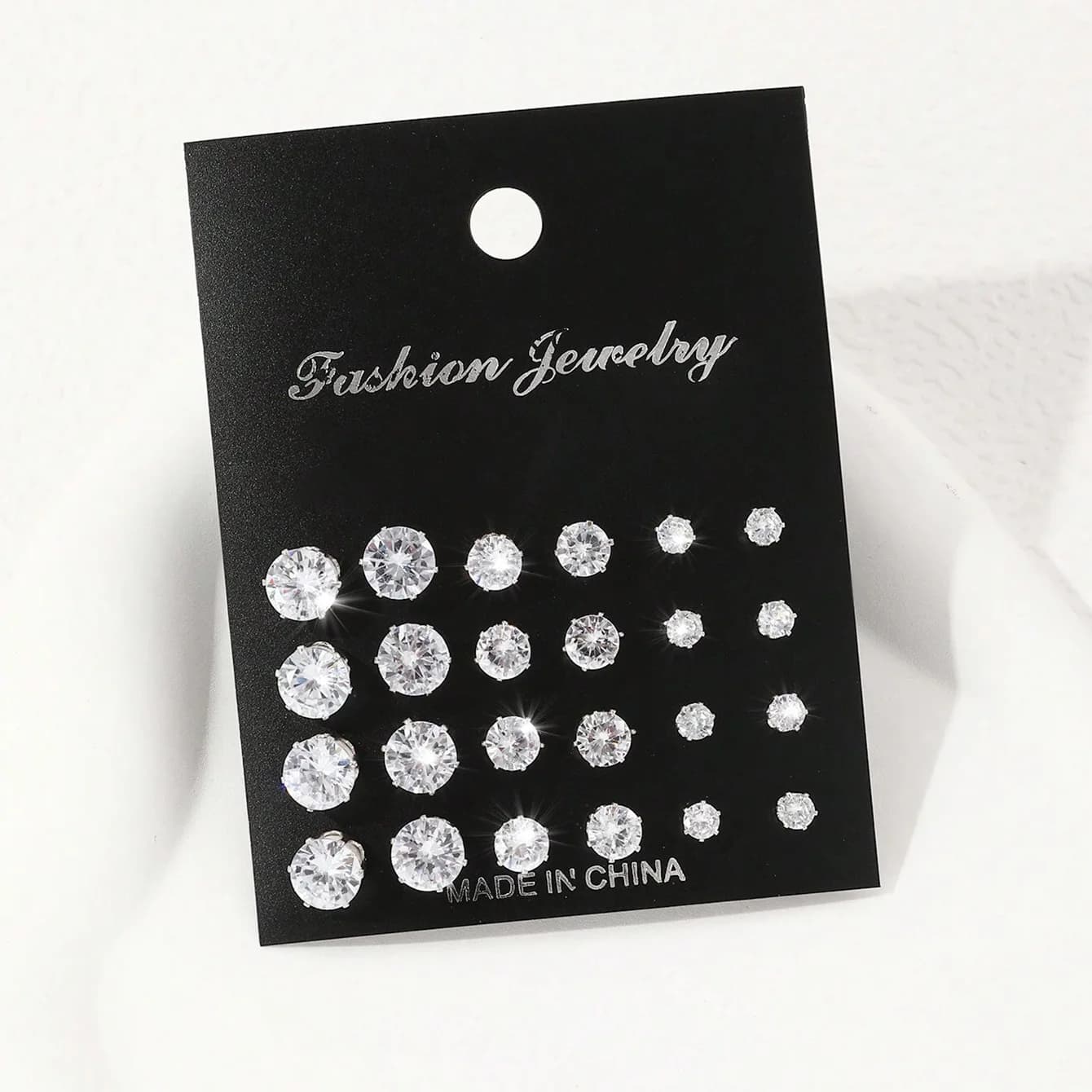 Zirconia Stud Earrings Set, 12 Pairs