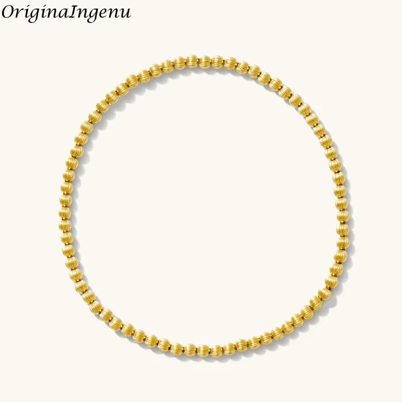 Gold Filled Ribbed Stretch Bead Bracelet