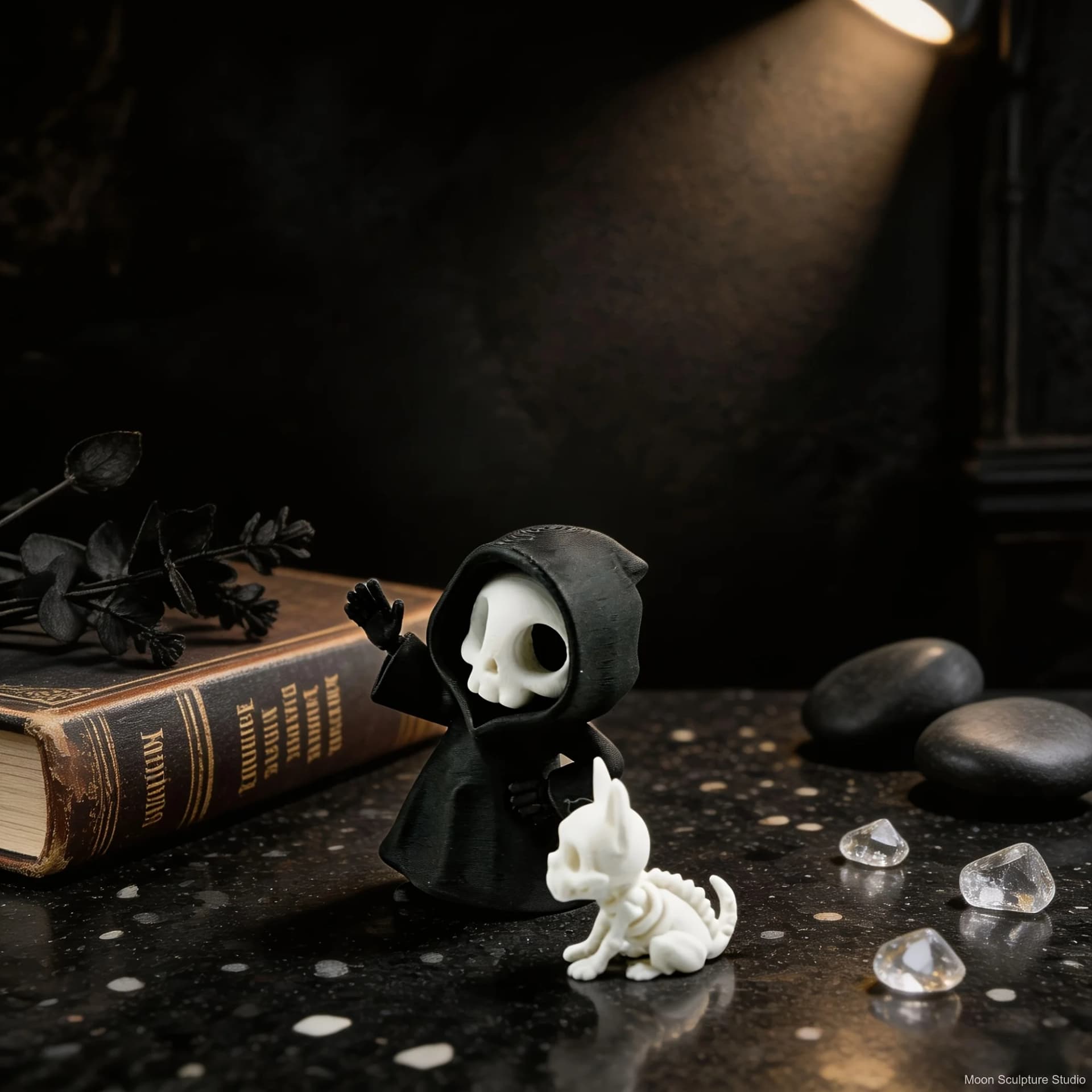 Gothic Grim Reaper and Skeleton Pet Collectible Figures