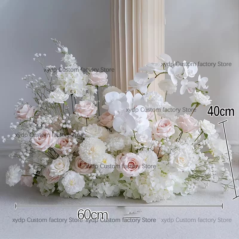 Luxurious Wedding Decor White Aisle Floor Floral Arrangement Backdrop Hyacinth Orchid Baby Breath Decor Flower Row Party Supplie